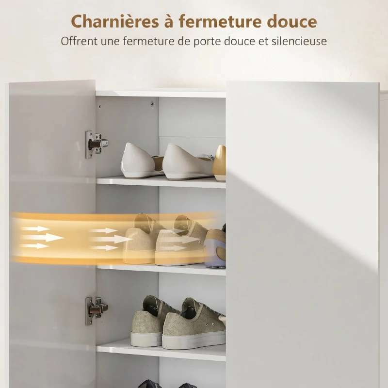 HOMCOM Meuble à chaussures 20 paires armoire à chaussures à haute brillance 5 niveaux étagères réglables 72x34,5x103cm blanc