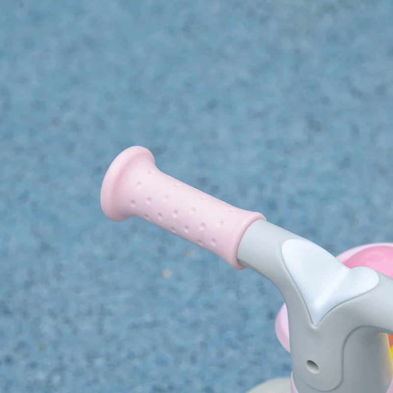 AIYAPLAY Bicicletă de echilibru pentru copii 4 roți șa reglabilă, ghidon ergonomic aliaj aluminiu PP, copii 1-3 ani - Gri Alb Roz