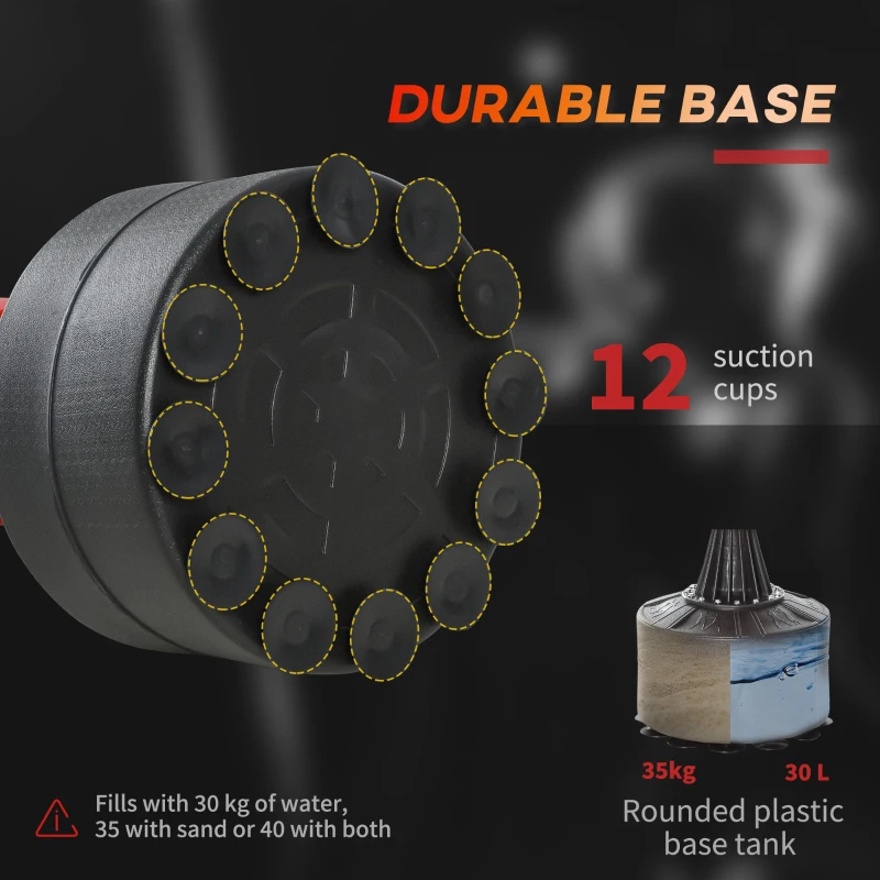 HOMCOM Sac de Box Reglabil pe Înălțime cu Punching Ball și Bază Umplibilă, 88x48x155-205 cm, Roșu și Negru