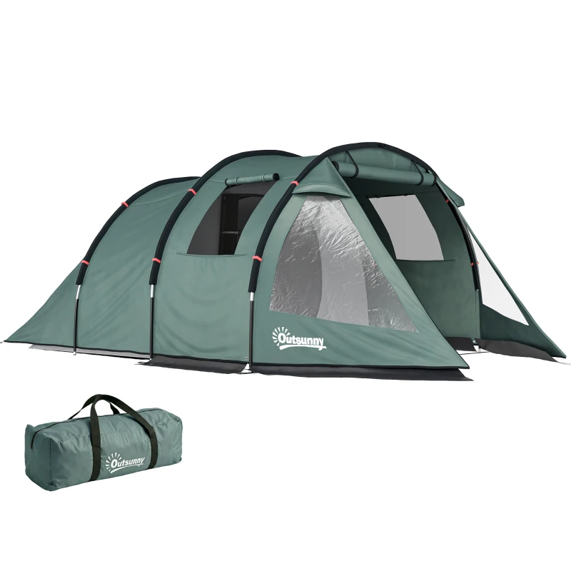 Outsunny Campingzelt für 3 Personen, zwei Innenräume, Netzfenster, grün, 4,75 x 2,64 x 1,72 m