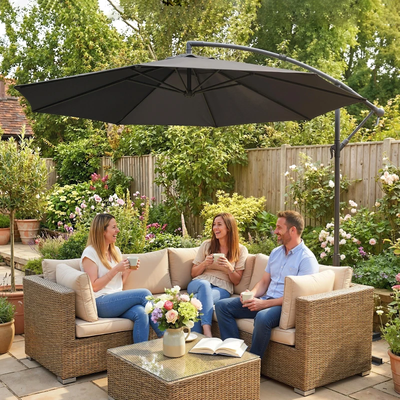 Outsunny 3m Overhanging Cantilever Parasol, with Cross Base - Grey