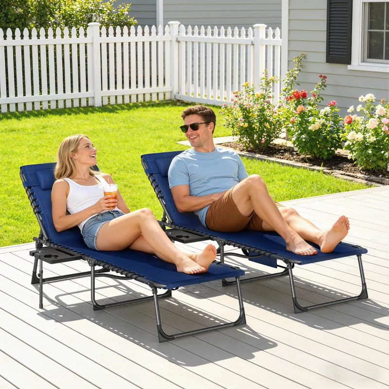 Outsunny Five-Position Reclining Sun Loungers Set of 2 - Dark Blue