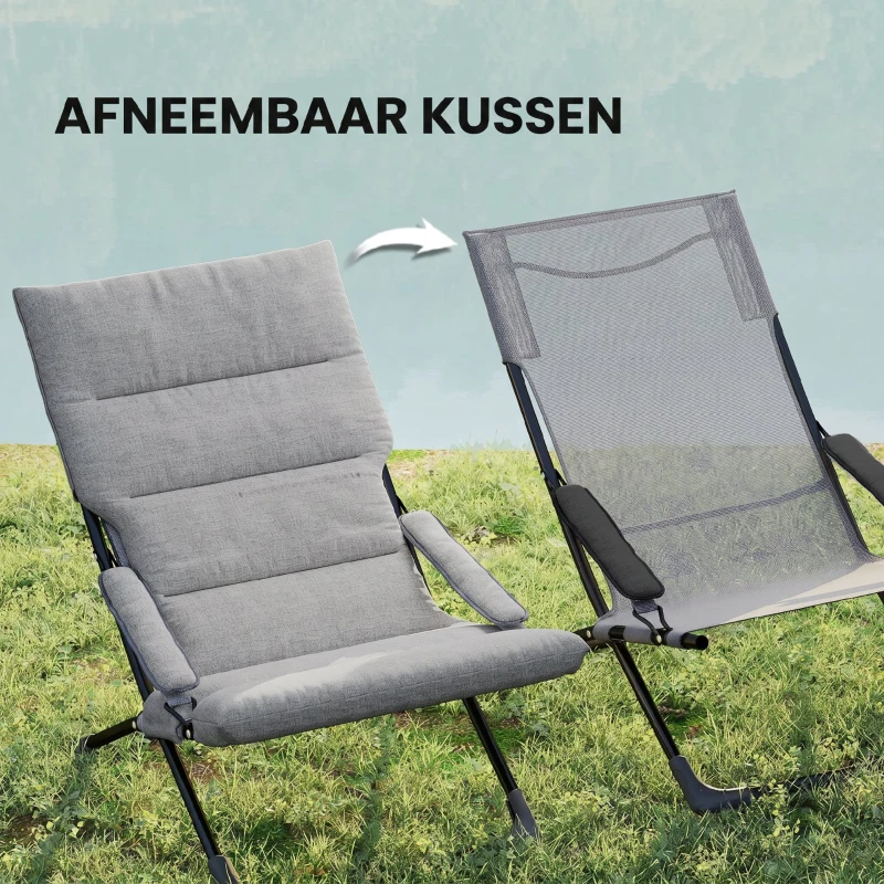Outsunny klapstoel met verwijderbaar kussen tuinstoel campingstoel ligstoel zitmeubel tuin terras balkon textiel staal grijs 66 B x 94 D x 79 H cm