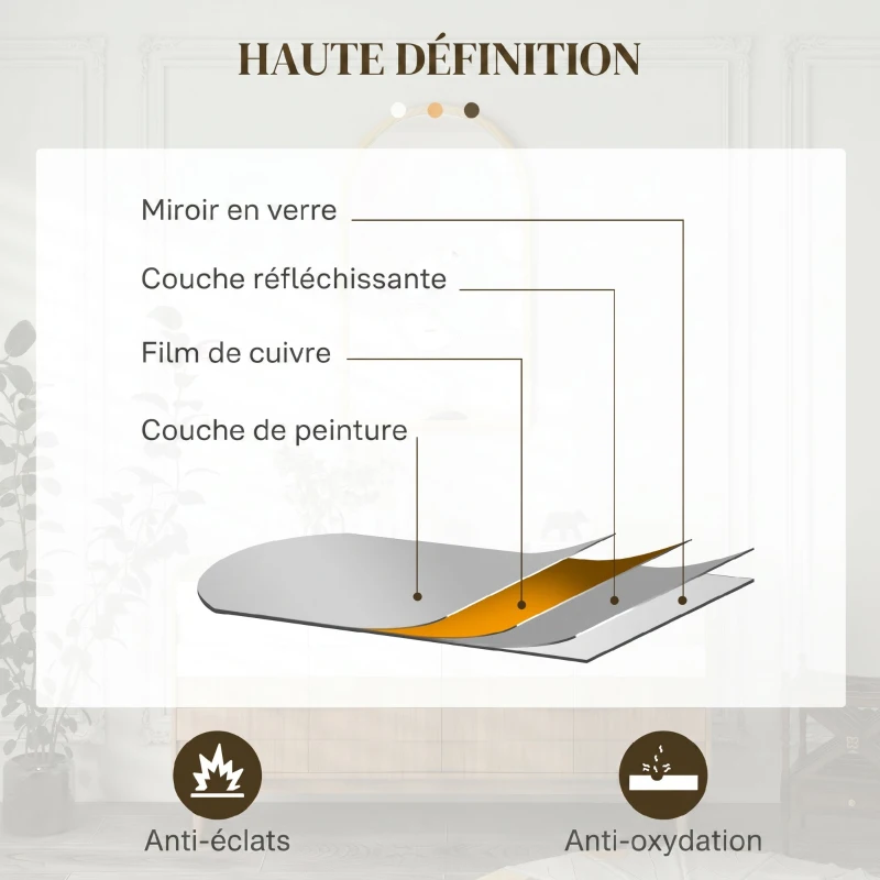 HOMCOM Miroir mural arche, 110 x 65 cm Cadre en bois, Miroir arqué pour le salon, la chambre, l'entrée, bois naturel