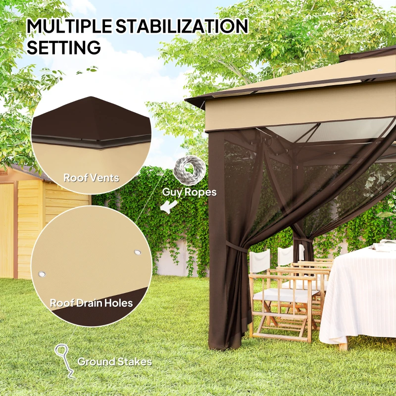 Outsunny 3 x 3(m) Pop Up Gazebo, Height Adjustable Instant Event Shelter with Netting and Carrying Bag, Beige