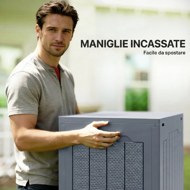 Outsunny Baule da Giardino Impermeabile con Maniglie, in PP, 56x41x50 cm, Grigio Chiaro