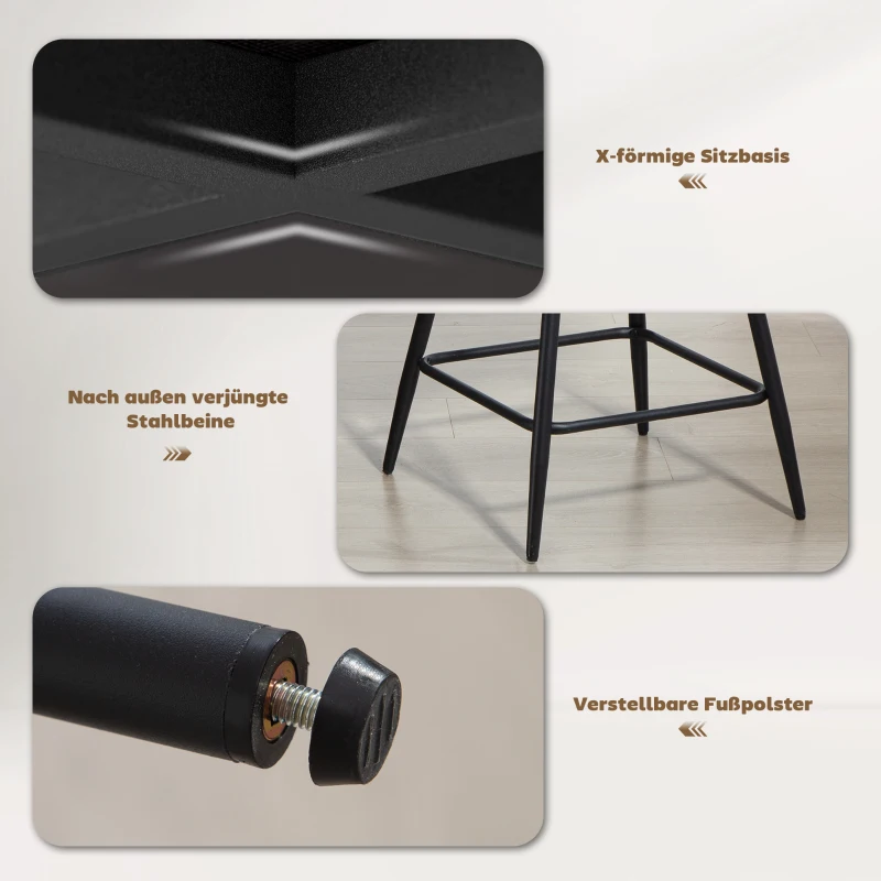 HOMCOM 2er-Set Barstühle mit Cordbezug und Stahlbeinen, Polsterstühle für Kücheninsel, Esszimmer, Creme