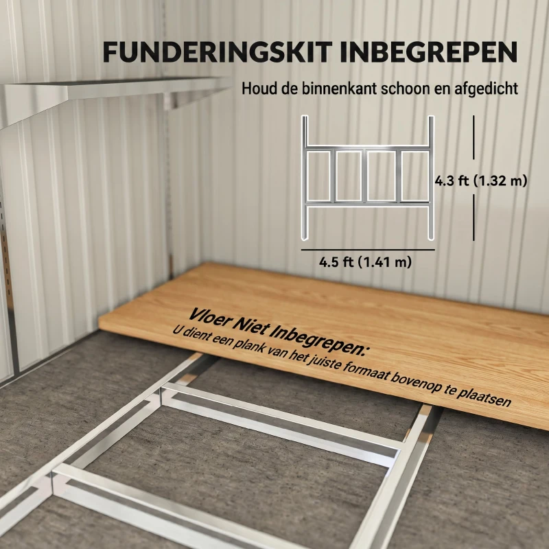Outsunny Metalen tuinhuis 2,81m² 154x206,5x181 cm tuinschuur met schuin dak en fundering(m-6)