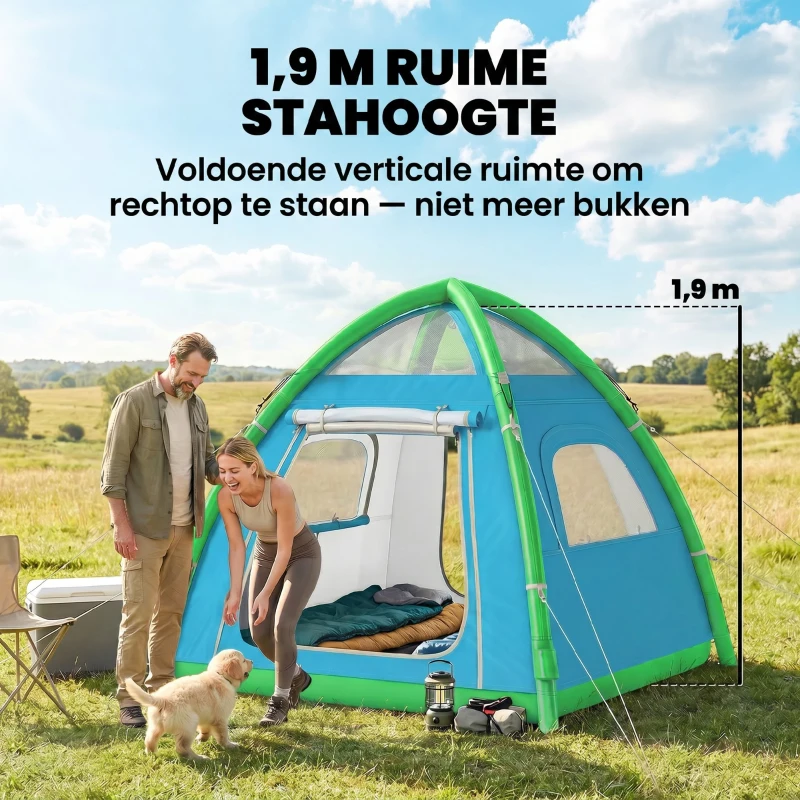 Outsunny Opblaasbare Tent 3 Personen Snelle Opzet Buitentent met Pomp Meshramen Afneembaar Dak