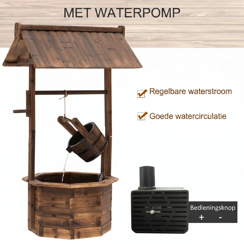 Outsunny tuinfontein sierfontein fontein waterval reguleerbaar massief hout bruin