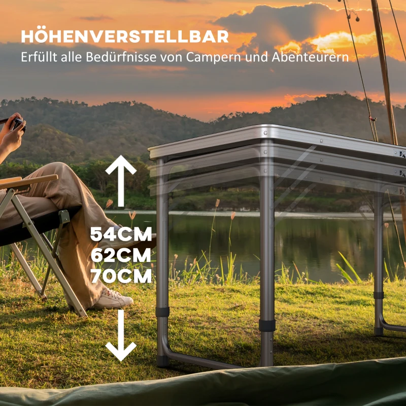 Outsunny Campingtafel, inklapbaar, licht, in hoogte verstelbaar, aluminium frame, 240 x 60 x 54/62/70 cm, Zwart