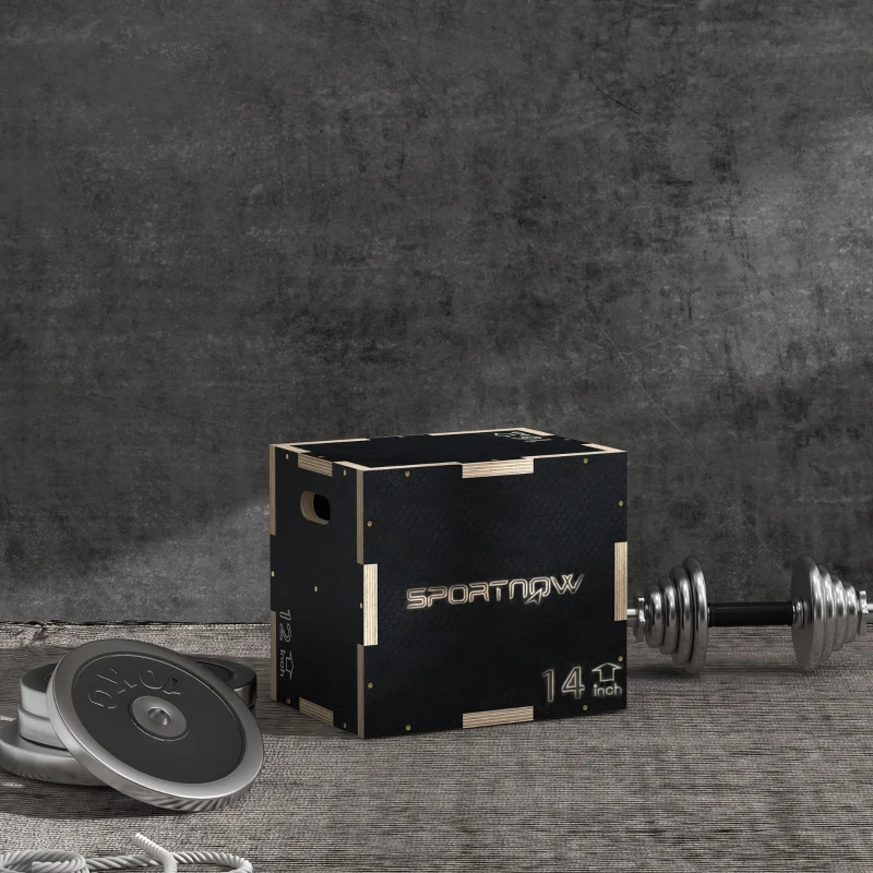SPORTNOW Multi-Faceted Jump Box, Wooden Step Up Box, for Home, Gym, Exercise, Black