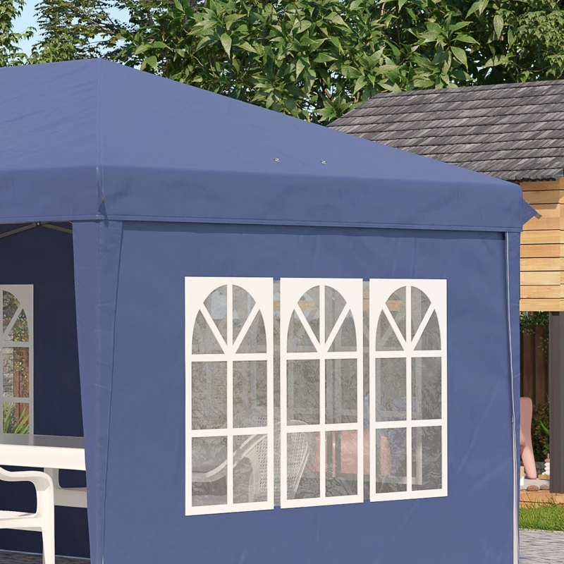 Outsunny Opklapbare tuinpaviljoen van 6 x 3 m, halfopen, verwijderbare zijwanden, grote ramen, draagtas, stalen frame, blauw