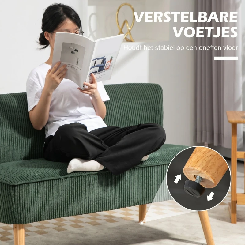 HOMCOM Tweezits Gestoffeerde Sofa, Hout, Zacht Polyester, Schuim, 117 x 56,5 x 77 cm, Groen(m-7)