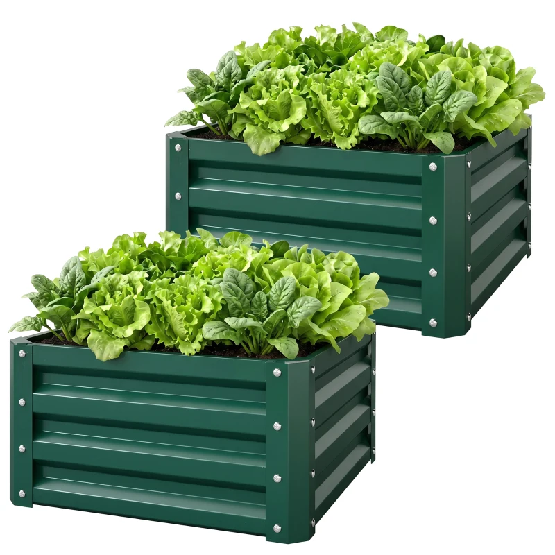 Outsunny Set of Two 60 x 60cm Steel Planter Boxes - Green