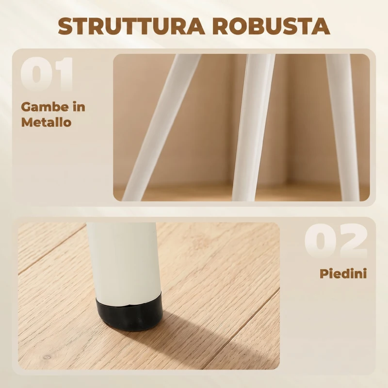 HOMCOM Set 2 Sedie da Pranzo in Velluto, Seduta Imbottita, Bianco