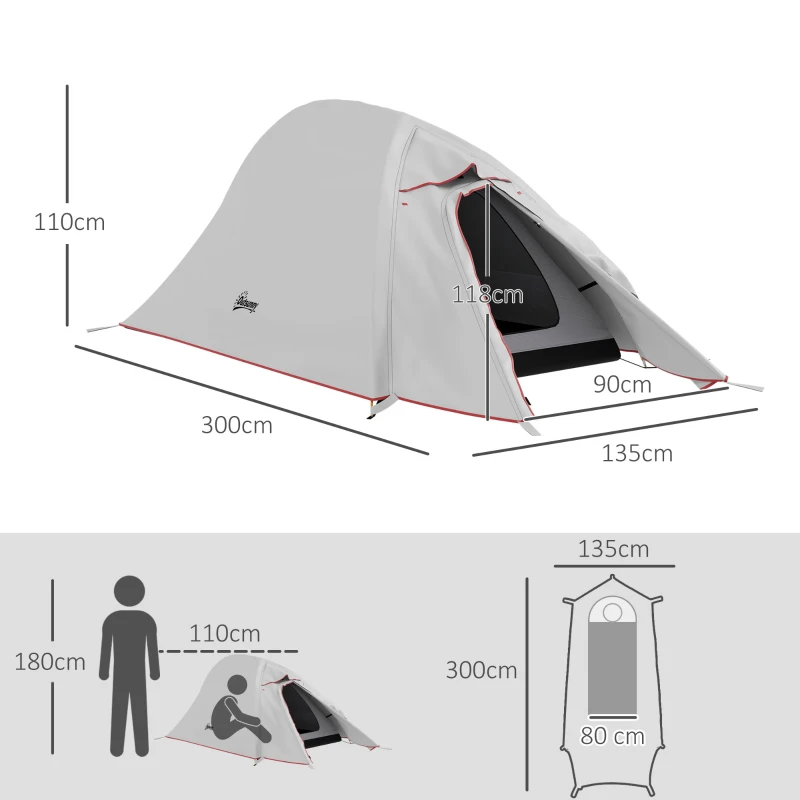Outsunny Tenda da Campeggio con Borsa da Trasporto, in Poliestere e Alluminio, 300x135x110 cm, Grigio Chiaro