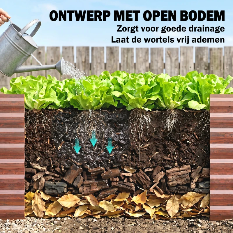 Outsunny Hoogbed set van 2, plantenbak, extra diep, metaal, 120 x 60 x 60 cm Bruin