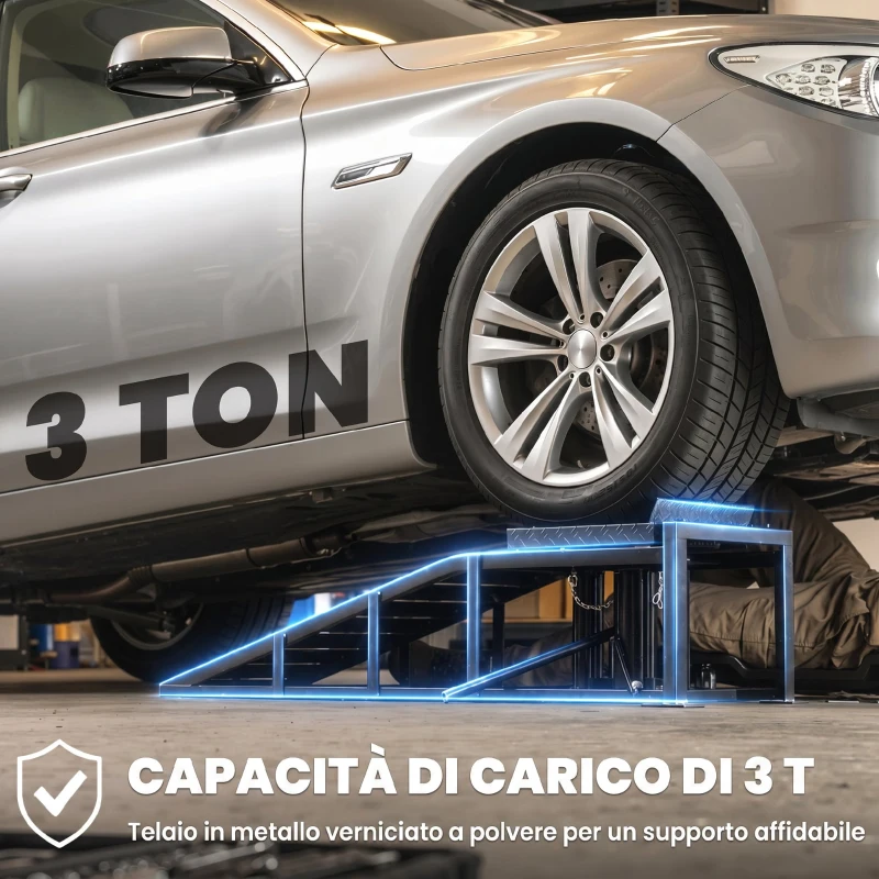 HOMCOM 2 Rampe Idrauliche per Auto, Portata 3T, Altezza 23-32.5cm, Nero