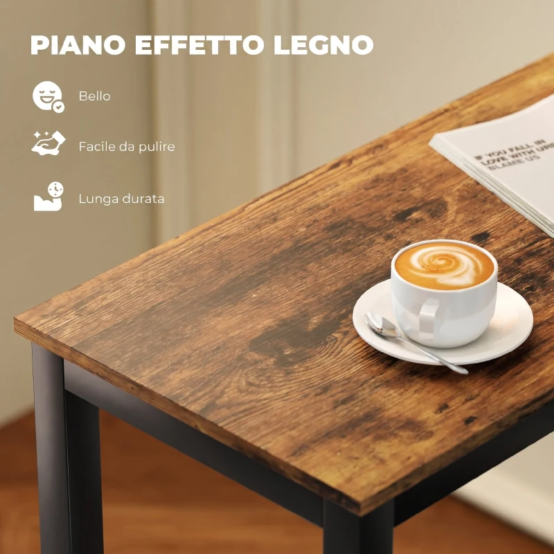 HOMCOM Tavolo Bar Alto e Rettangolare in Stile Industriale, in Acciaio e Legno, 120x40x100 cm Marrone Rustico