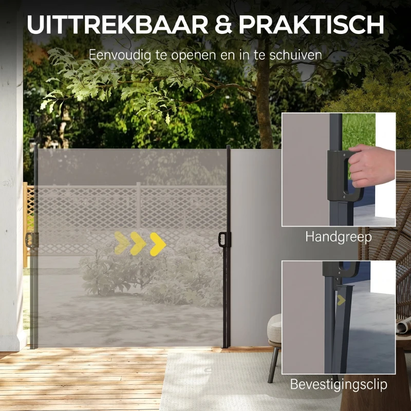 Outsunny Uittrekbare Zijdelingse Zonnescherm, Rolgordijn, Aluminium/Polyester, 3 x 1,4 m, Lichtgrijs