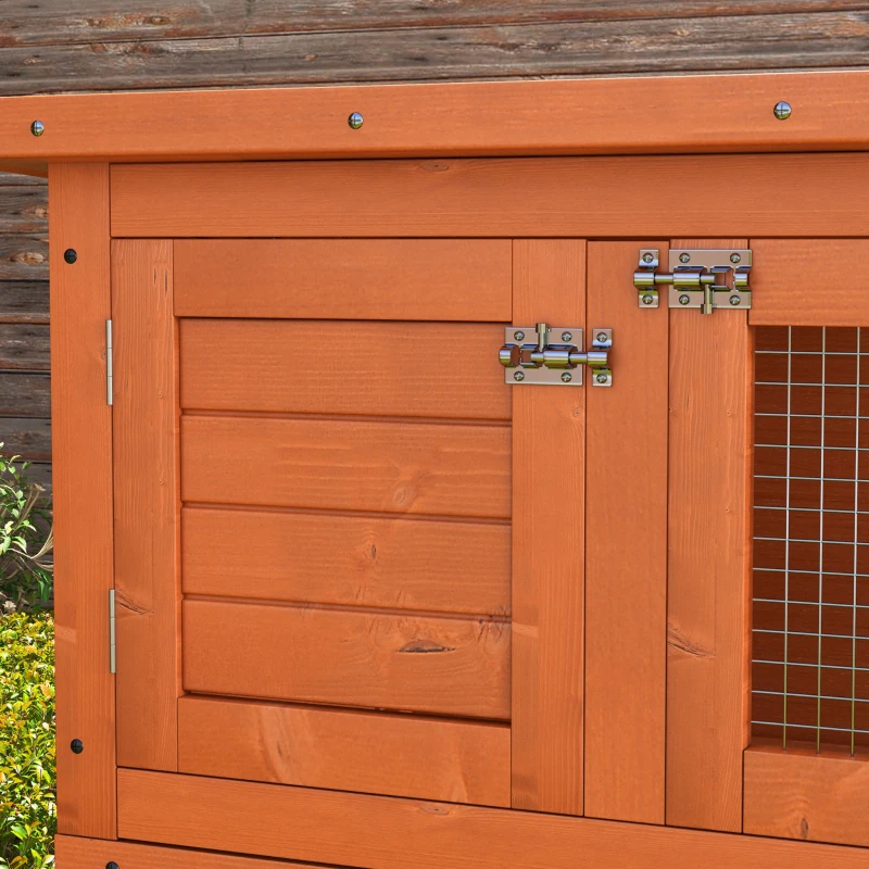 PawHut dwergkonijnenhok dubbellaags 90cm x 45cm x 90cm weerbestendig dennenhout