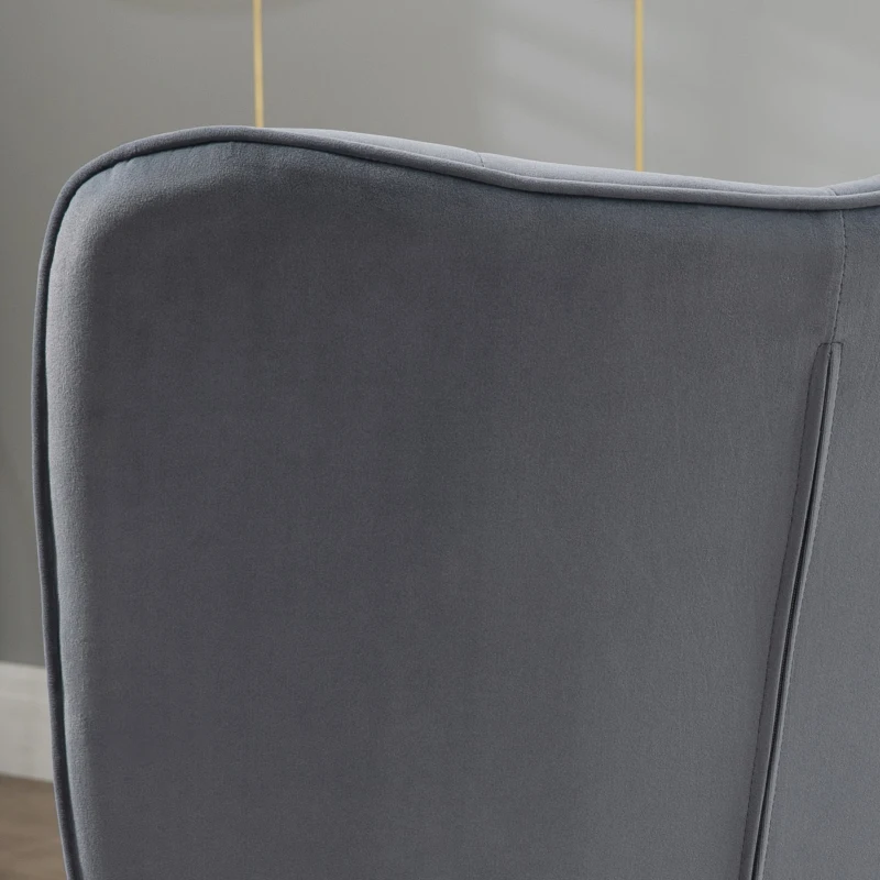 HOMCOM Fauteuil avec repose-pied, fauteuil salon capitonné avec dossier haut, pieds en acier doré et tissu velours, gris foncé