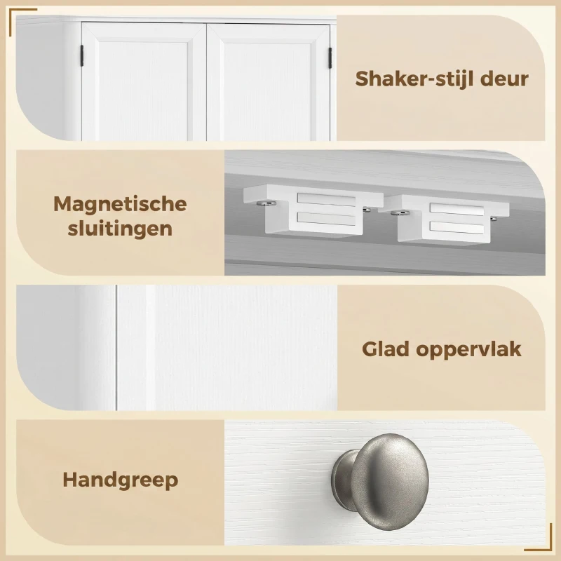 HOMCOM Keukenkast met 4 deuren, lade en verstelbare planken voor keuken, 80 x 39,5 x 186,4 cm wit