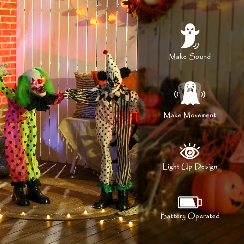Outsunny Life Size Stackable Halloween Animated Clown with Red Light Up Eyes, Sound Activated Scary Halloween Decorations, Battery Operated, Indoor Party Props