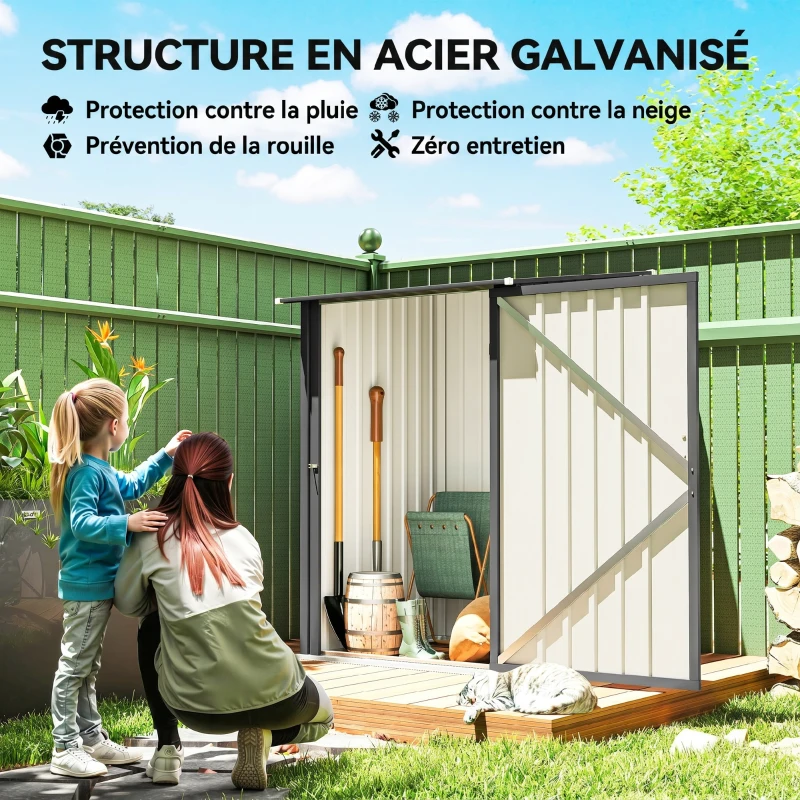 Outsunny Abri de Jardin en Acier galvanisé 1m², avec Tôle Ondulée, Toit Incliné et Porte Verrouillable, 100x104x160cm, Gris Foncé