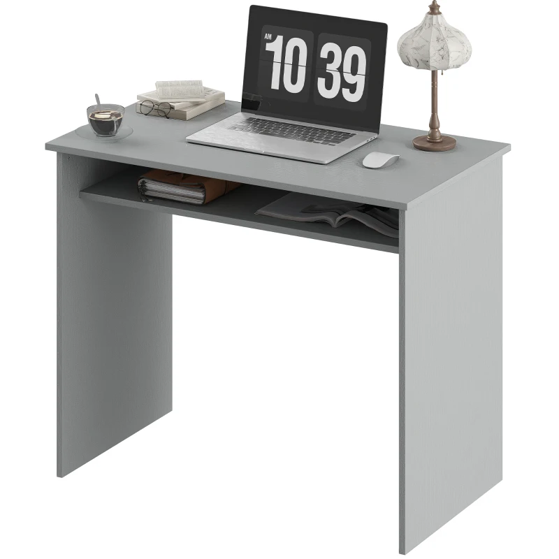 HOMCOM Bureau informatique sobre épuré compact avec 1 étagère, panneaux de particules, dim. 90l x 50P x 74H cm, gris