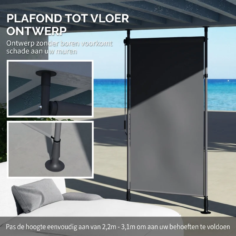 Outsunny Verstelbare Freestanding Zonnescherm zonder Boren - Aluminium Frame - 1,5 x 2,2-3,1 m - Donkergrijs