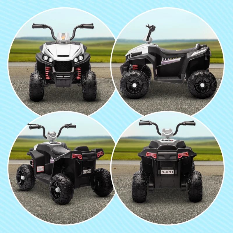 AIYAPLAY Quad Elettrico per Bambini 12V con 2 Motori, Sospensioni, Fari LED, MP3, 37-60 Mesi, Interno Esterno, Bianco