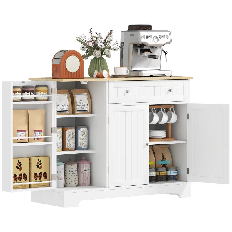 HOMCOM Aparador de Cocina Armario de Cocina 3 Estantes de Puerta Cajón Estantes Ajustables para Comedor 105x40x83 cm Blanco