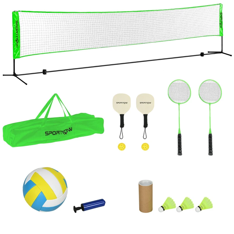 SPORTNOW Ensemble set complet de badminton, pickleball et volleyball, 3 en 1, jeux sport extérieur avec filet hauteur réglable