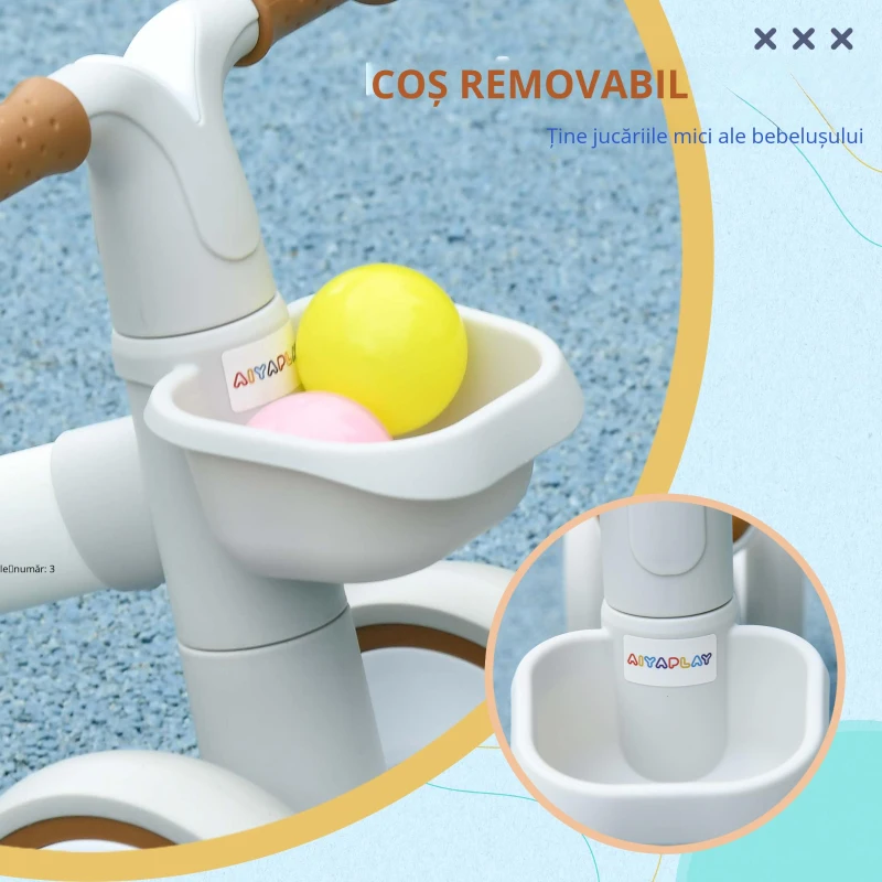 AIYAPLAY Bicicletă de echilibru pentru copii 4 roți șa reglabilă, ghidon ergonomic aliaj aluminiu, PP, copii 1-3 ani - Maro Alb