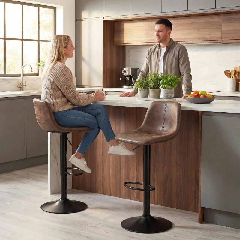 HOMCOM Bar Stools Set of 2, Modern Swivel Barstools with Footrest for Kitchen Island and Dining Room, Brown