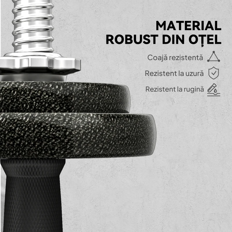 SPORTNOW Set greutăți și halter de 20 kg cu mânere antiderapante, 8 discuri de greutăți, bară de halter și 2 bare pentru gantere din oțel