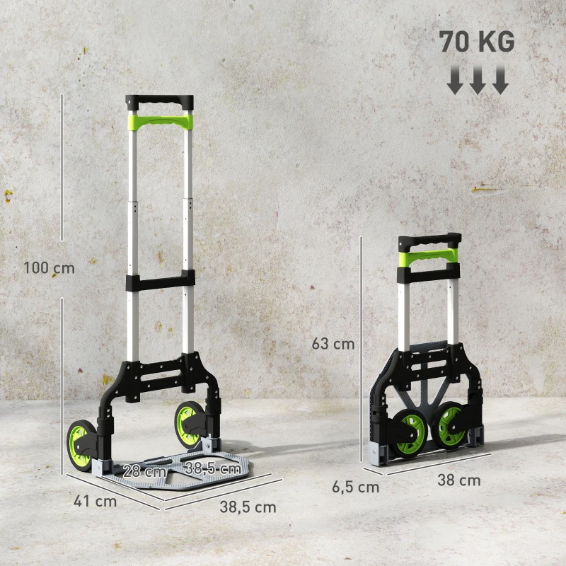 HOMCOM Vouwbare steekwagen aluminium Transportkar met telescopische handgreep Verstelbaar tot 100 cm