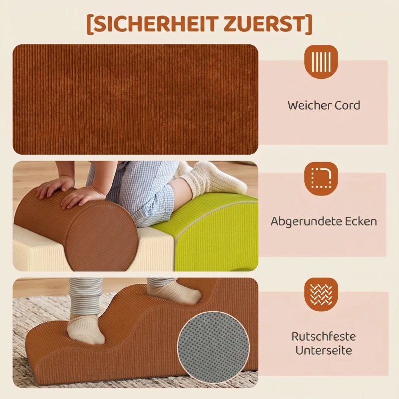 AIYAPLAY Schuimblokken 5-delig Softblokken kinderset met cord-look antislip bodem Gekleurd