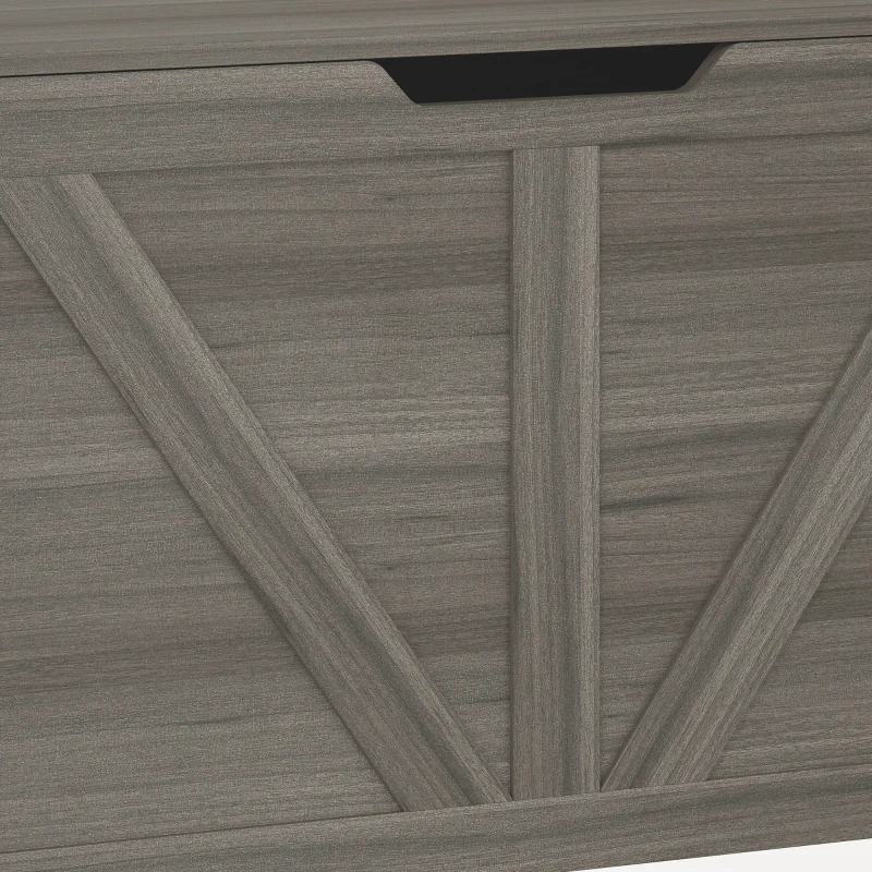 HOMCOM 100L Home Storage Box, with Safety Hinge - Dark Grey Wood-Effect