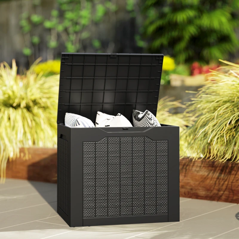 Outsunny Coffre de rangement extérieur 97L avec poignées encastrées, malle de rangement extérieur étanche 56 x 41 x 50 cm, noir
