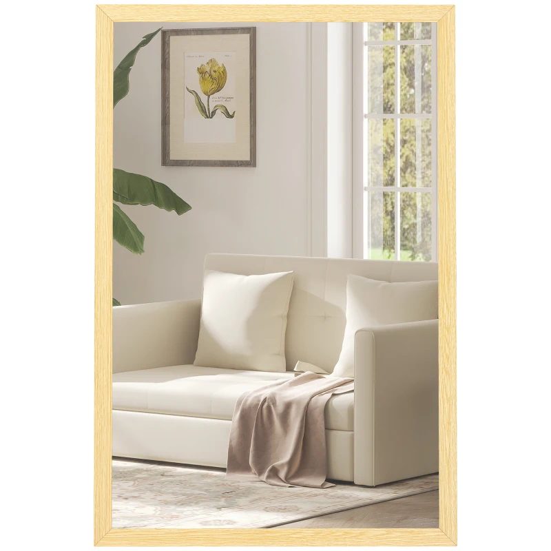 HOMCOM Miroir mural rectangulaire 60 x 40 cm, cadre en bois naturel, idéal pour la salle de bain, salon ou chambre