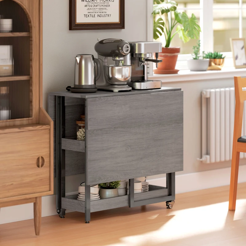 HOMCOM Inklapbare eettafel in industriële stijl, voor maximaal 4 personen, met open schappen, flexibel, metaal en spaanplaat, grijs