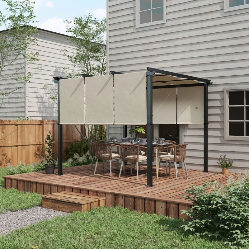 Outsunny Cenador para Exterior 3x3 m con Techo Deslizante Marco de Acero Impermeable y Anti-UV para Terraza Patio Beige
