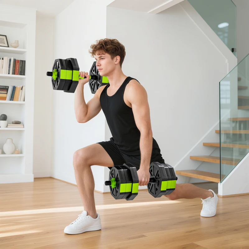 SPORTNOW Juego de Mancuernas Ajustables 20 kg 6 en 1 como Kettlebell Barra Mancuernas Soporte para Flexiones para Gimnasio Casa