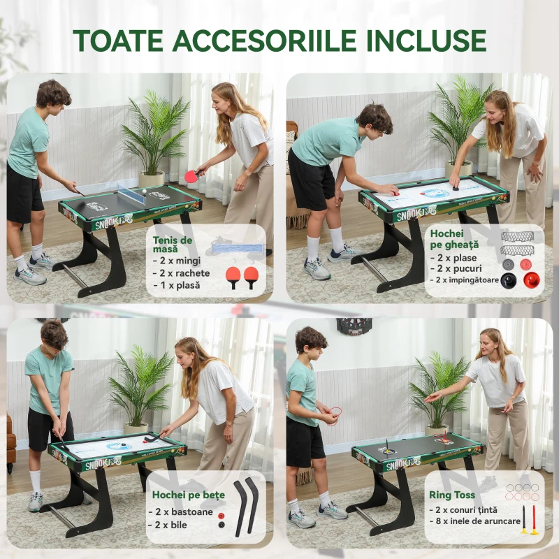 HOMCOM Masă de Joc 6 în 1 cu Fotbal de Masă, Biliard, Air Hockey, Ping Pong, Inele și Hochei pe Iarbă, 118x104x71 cm