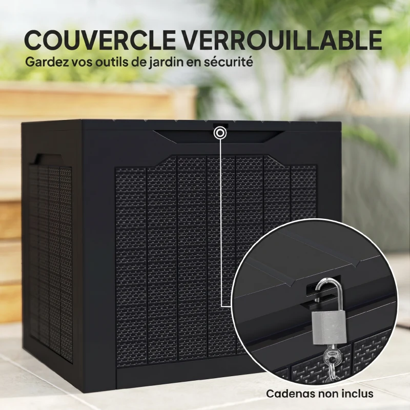 Outsunny Coffre de rangement extérieur 97L avec poignées encastrées, malle de rangement extérieur étanche 56 x 41 x 50 cm, noir