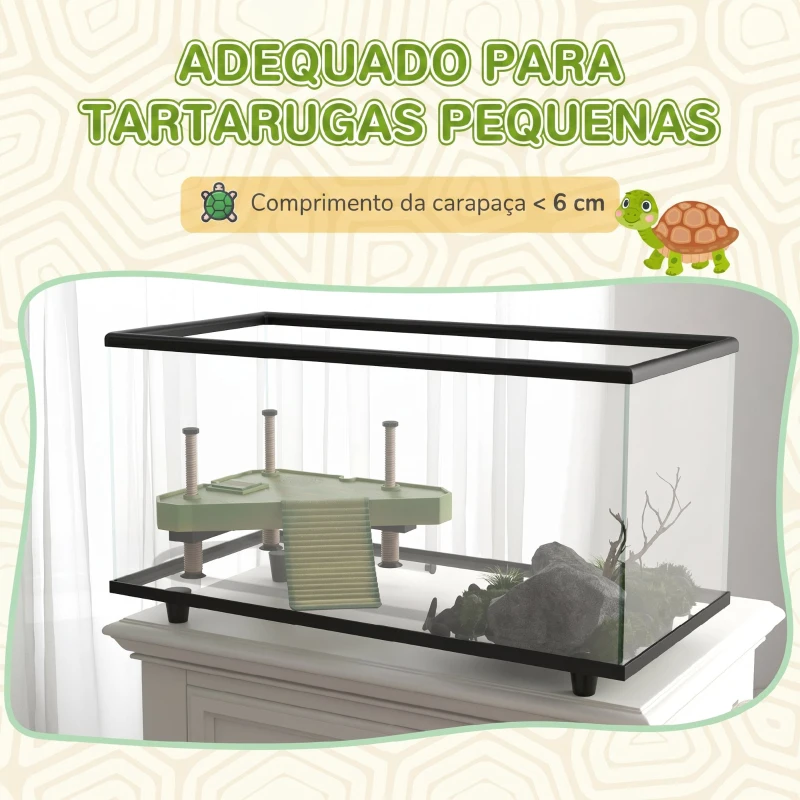 PawHut Aquário para Tartarugas 50 L com Plataforma Rampa e Termómetro 60x30x32 cm Transparente