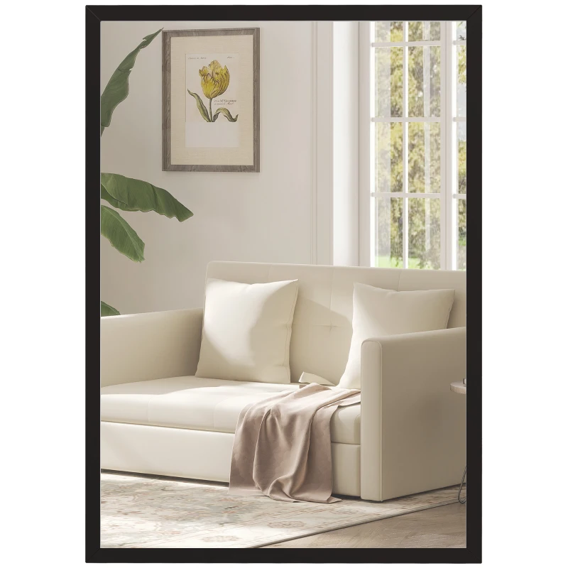 HOMCOM Miroir mural rectangulaire 50 x 70 cm, cadre en bois noir, idéal pour la salle de bain, salon ou chambre